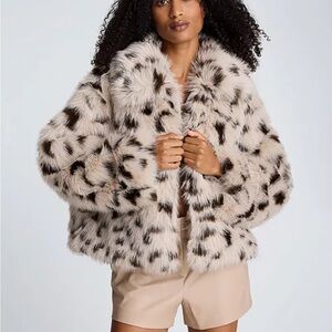 Kenneth Cole Cream Faux Fur Leopard-Print Jacket with Brown Spots